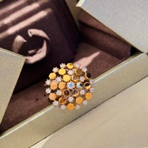 Honeycomb snowflakes High-end customized ring 925 silver rose gold platted .JW01