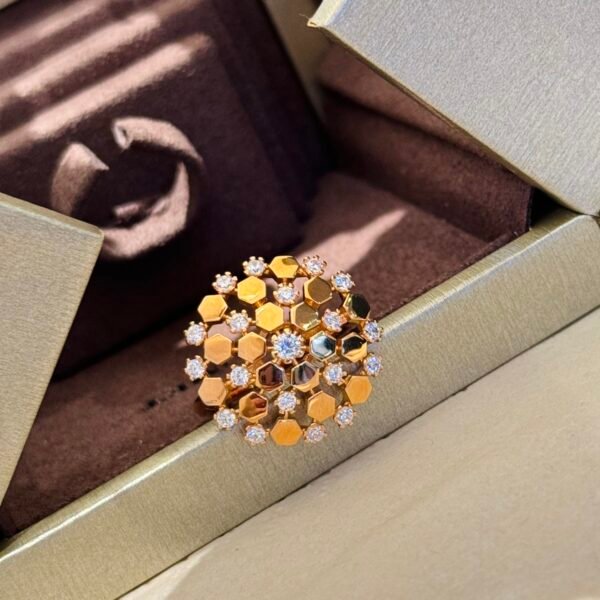 Honeycomb snowflakes High-end customized ring 925 silver rose gold platted .JW01
