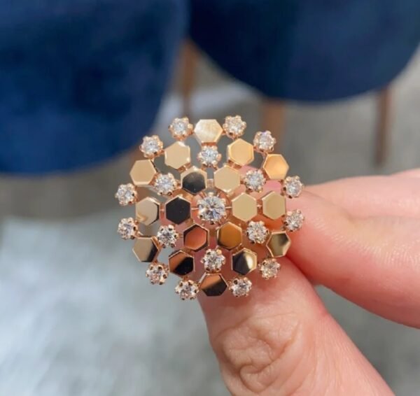 Honeycomb snowflakes High-end customized ring 925 silver rose gold platted .JW01 - Image 2