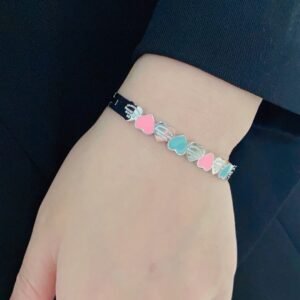 Multicolor Heart Carved Silver and Gold Bracelet .JW01