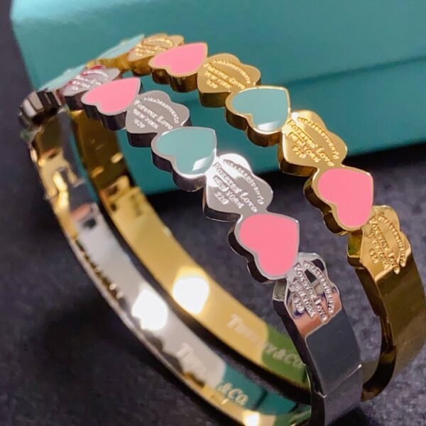 Multicolor Heart Carved Silver and Gold Bracelet .JW01 - Image 7