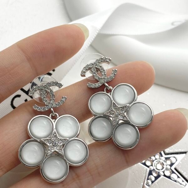 Silver Rhinestone Double C flower stud Earrings .JW01 - Image 2