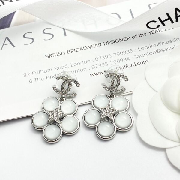Silver Rhinestone Double C flower stud Earrings .JW01 - Image 6