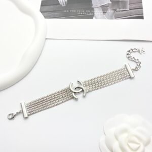 Silver Logo Multi-layer Snake Bone Bracelet CC in middle .JW01