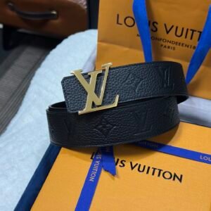 4cm Double-sided leather embossed with Initials and Monogram Flowers Golden Buckle.