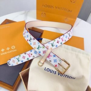 Colourful monogram pattern Golden metal buckle 3cm women's belt.