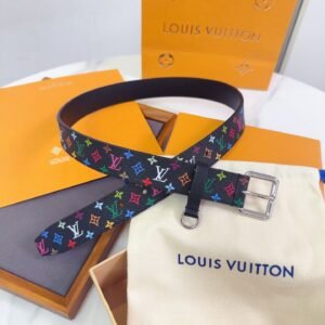 Colourful Monogram pattern Silver buckle 3cm women's Belt.