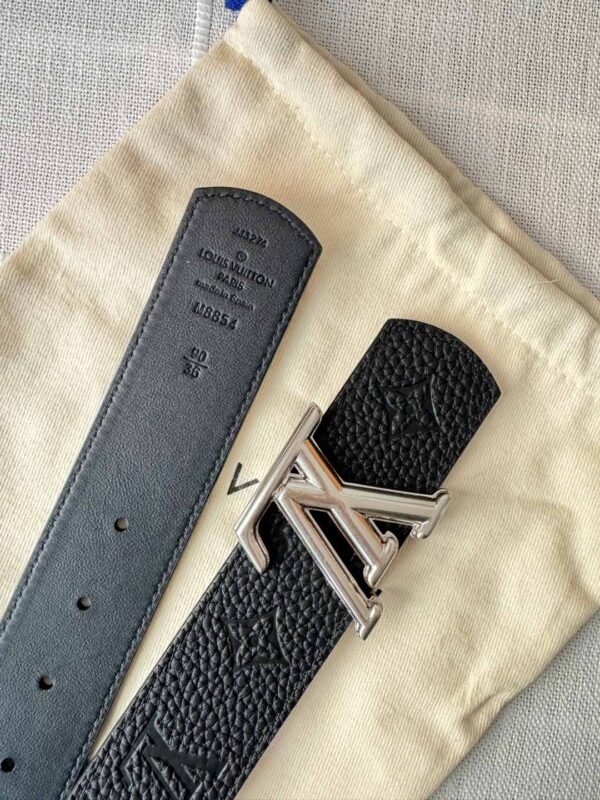 Double-sided 4 cm Lychee embossed pattern with calfskin bottom Silver buckle Belt. - Image 5