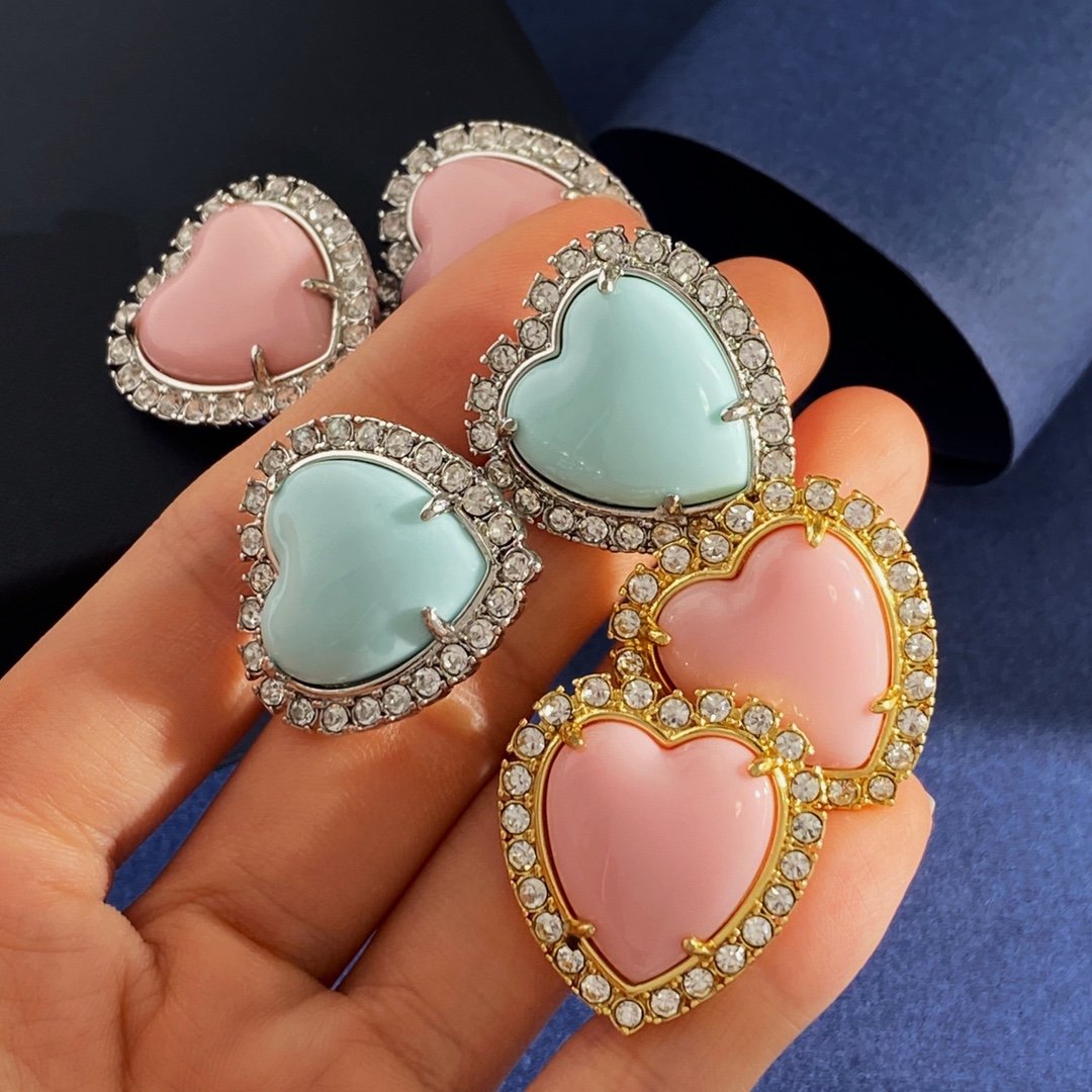 American light luxury Diamond Heart-shaped enamel Earrings.JW01 - Image 3