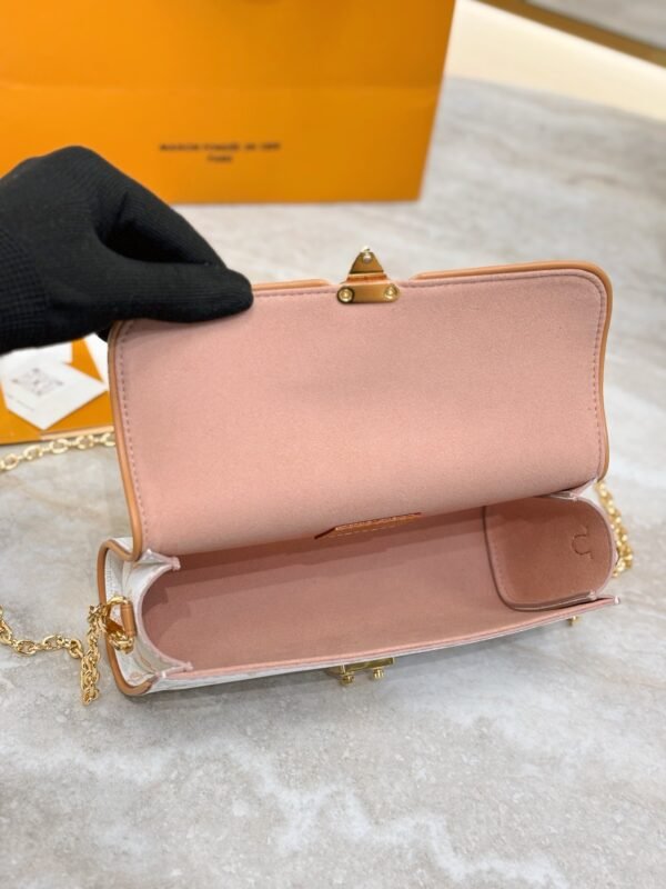 White Flower Series  Pochette Camille in Monogram Dune with Genuine cowhide leather . - Image 5