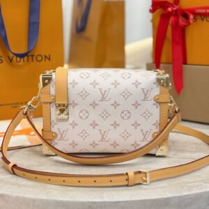 White Flower series SIDE TRUNK with Genuine Cowhide-leather trim Medium-sized Handbag .