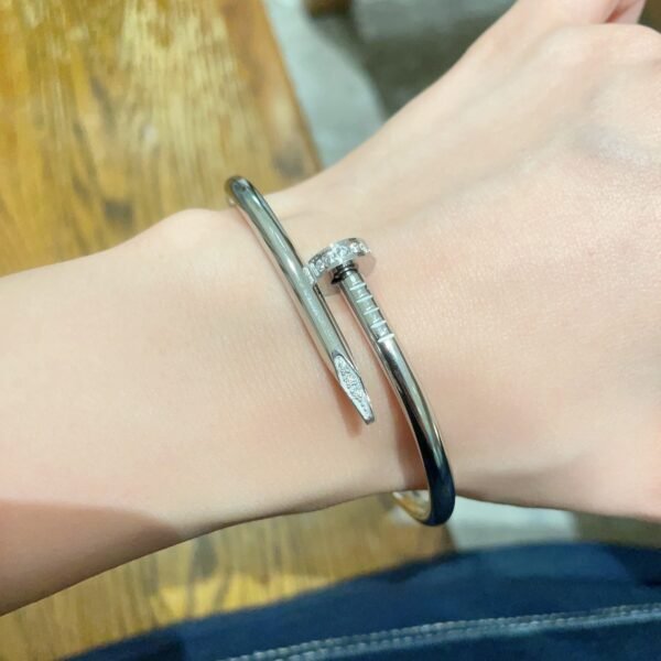 High-quality thick and hot micro-inlaid Diamond nail 18k white gold Bracelet. - Image 3