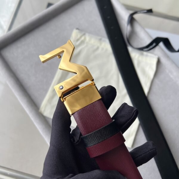 M shaped golden buckle Double-sided grained calfskin 100% leather Luxurious Belt. - Image 3