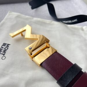 Alternative view of M shaped golden buckle Double-sided grained calfskin 100% leather Luxurious Belt.