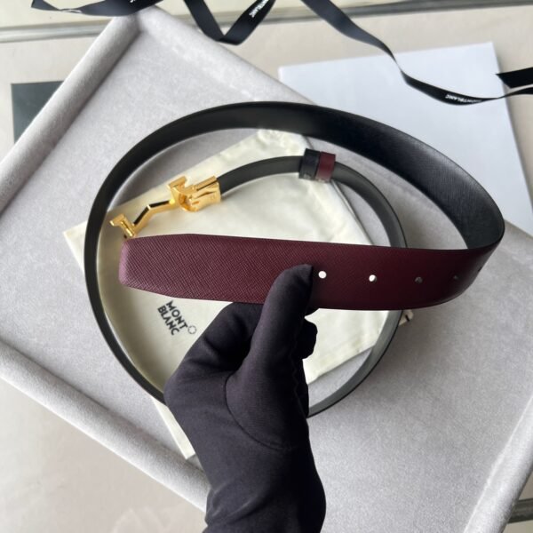M shaped golden buckle Double-sided grained calfskin 100% leather Luxurious Belt. - Image 6