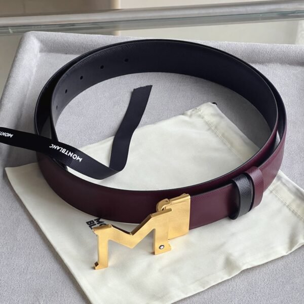 M shaped golden buckle Double-sided grained calfskin 100% leather Luxurious Belt. - Image 8