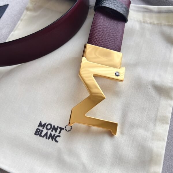 M shaped golden buckle Double-sided grained calfskin 100% leather Luxurious Belt. - Image 9