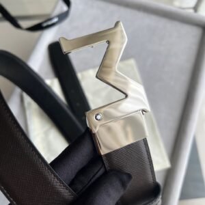 Alternative view of M shaped Silver buckle Double-sided grained calfskin 100% leather Luxurious Belt.