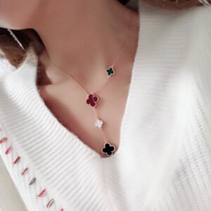 Colourful stone Four-Leaf Clover 18K gold-plated Necklace for Women.