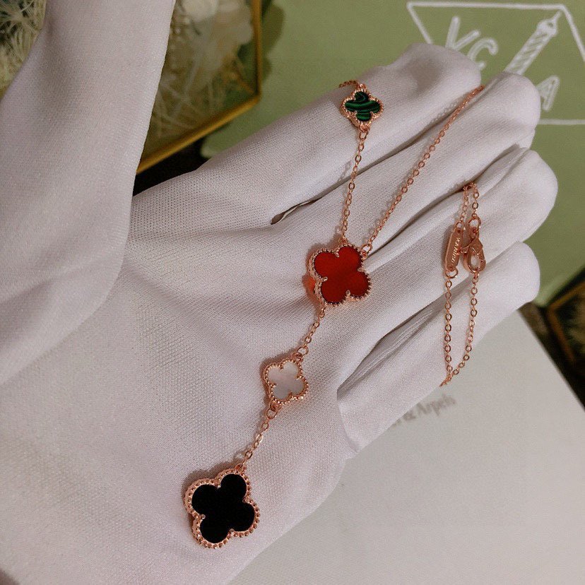 Colourful stone Four-Leaf Clover 18K gold-plated Necklace for Women. - Image 2