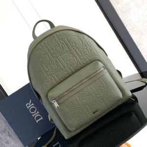 Olive green Rider 2.0 backpack embossed cowhide leather with printed effect.