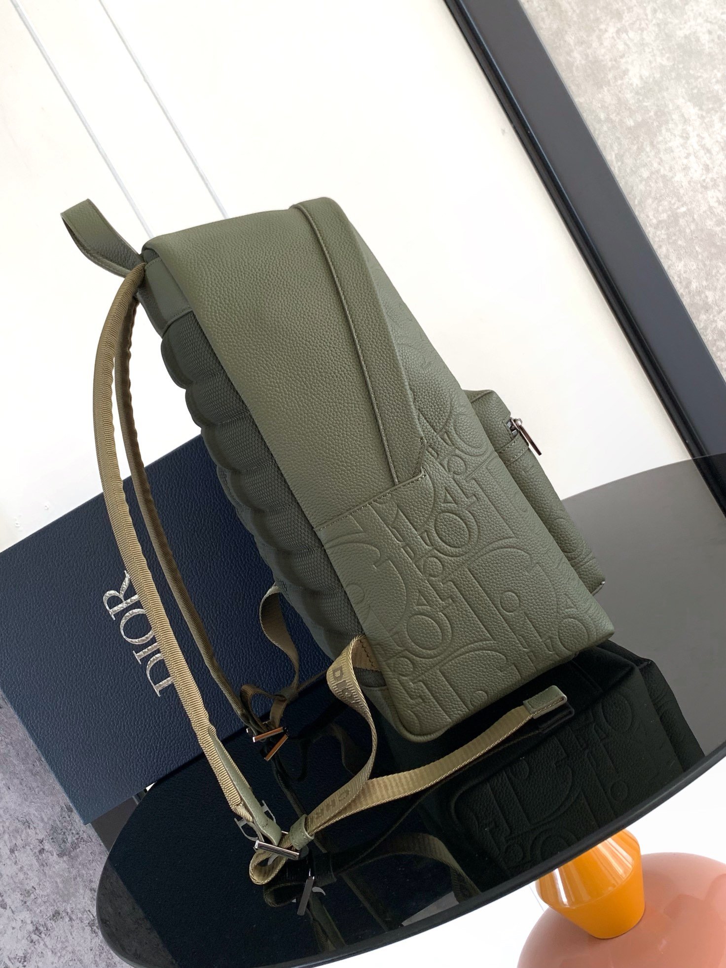 Olive green Rider 2.0 backpack embossed cowhide leather with printed effect. - Image 3