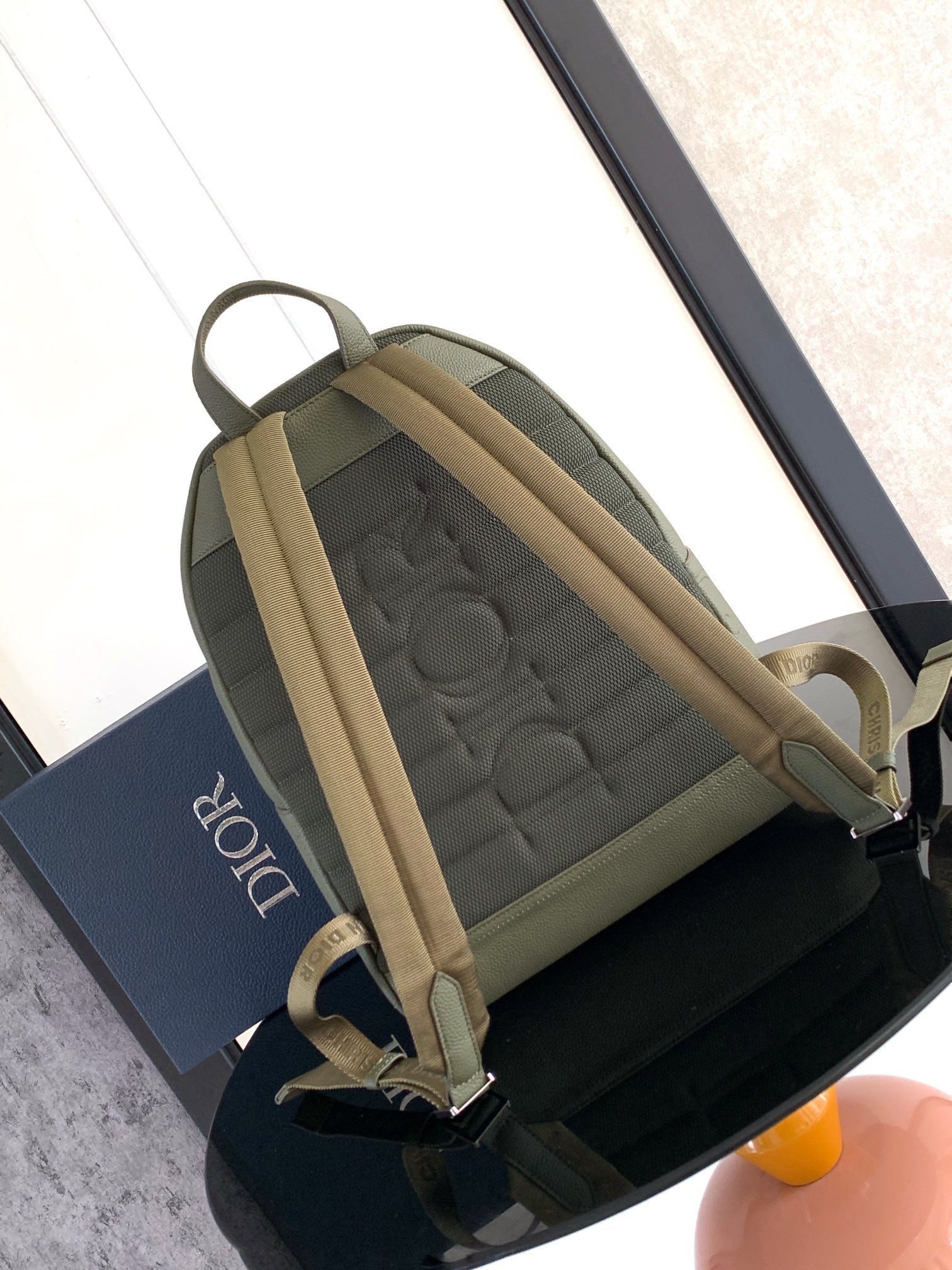 Olive green Rider 2.0 backpack embossed cowhide leather with printed effect. - Image 4