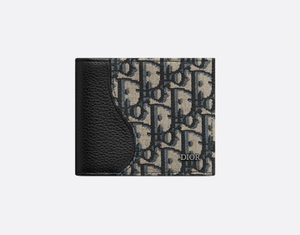 Saddle Bifold Wallet Black Grained Calfskin Oblique Jacquard. - Image 5