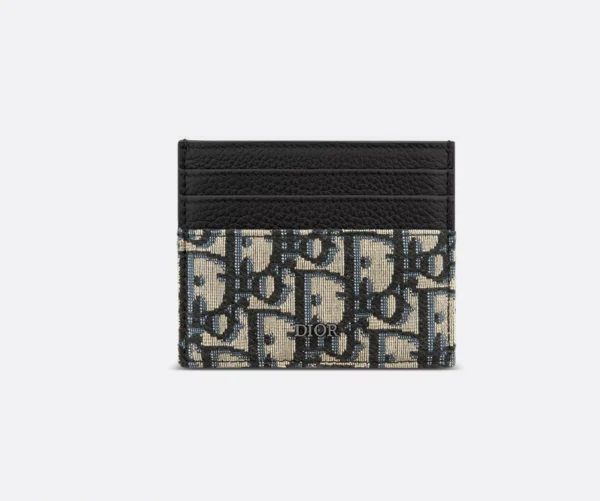 Oblique Jacquard (6 Slot) Card Holder Beige Black grained calfskin. - Image 3