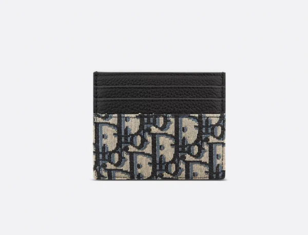 Oblique Jacquard (6 Slot) Card Holder Beige Black grained calfskin. - Image 2