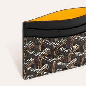 Alternative view of The Saint-Sulpice card wallet made of Calfskin leather and Yellow Goatskin Lining.