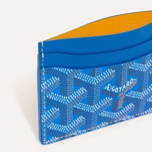 Alternative view of The Saint-Sulpice card wallet made of blue Calfskin leather and Yellow Goatskin Lining.