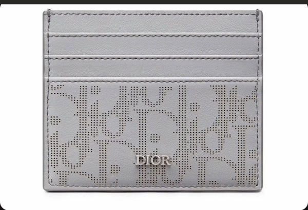 Oblique Jacquard (6 Slot) Card Holder Gray grained calfskin.