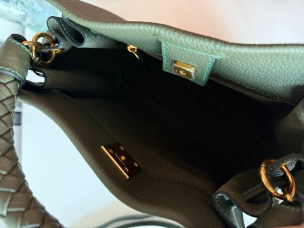 Green Heavy Grain Iris Small Satchel Made of premium quality leather for durability. - Image 4