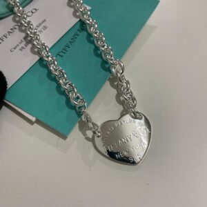 Alternative view of Heart Tag Chain Link Choker in 925 Silver fits neck up to 14 inches.