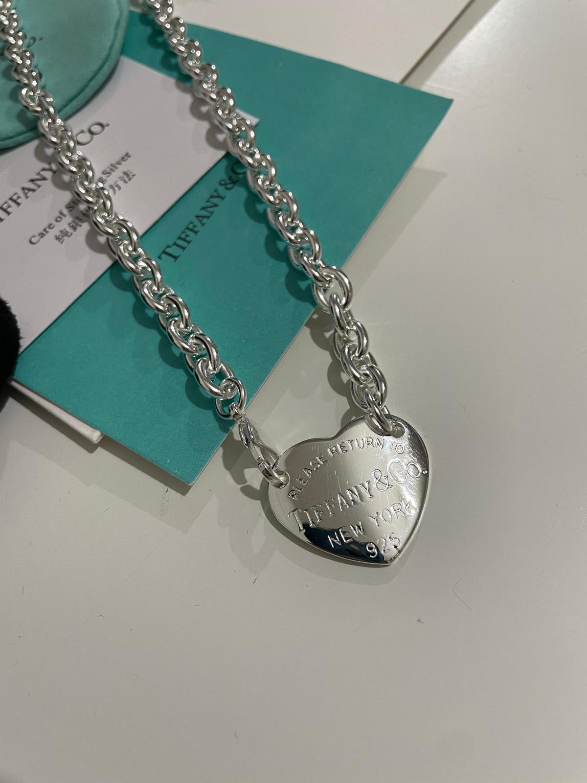 Heart Tag Chain Link Choker in 925 Silver fits neck up to 14 inches. - Image 2