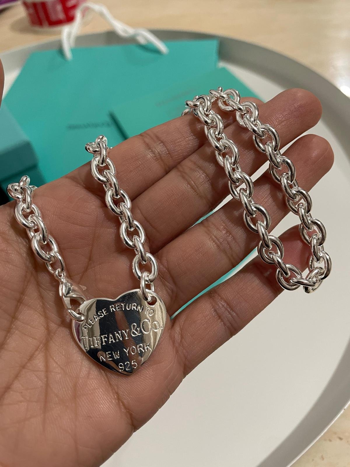 Heart Tag Chain Link Choker in 925 Silver fits neck up to 14 inches. - Image 5