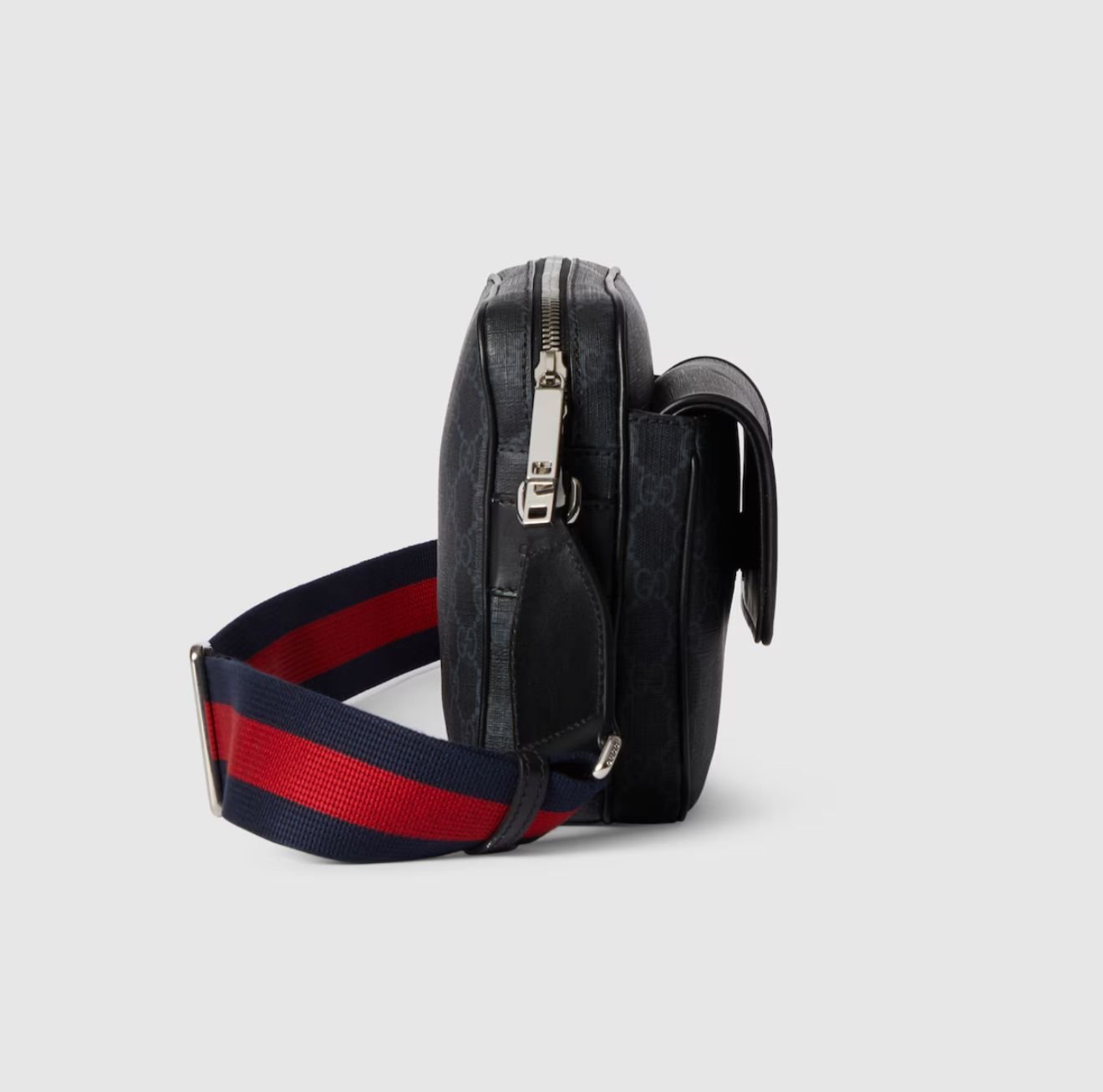 GG Black leather trim small cross-body bag Cotton linen lining. - Image 3