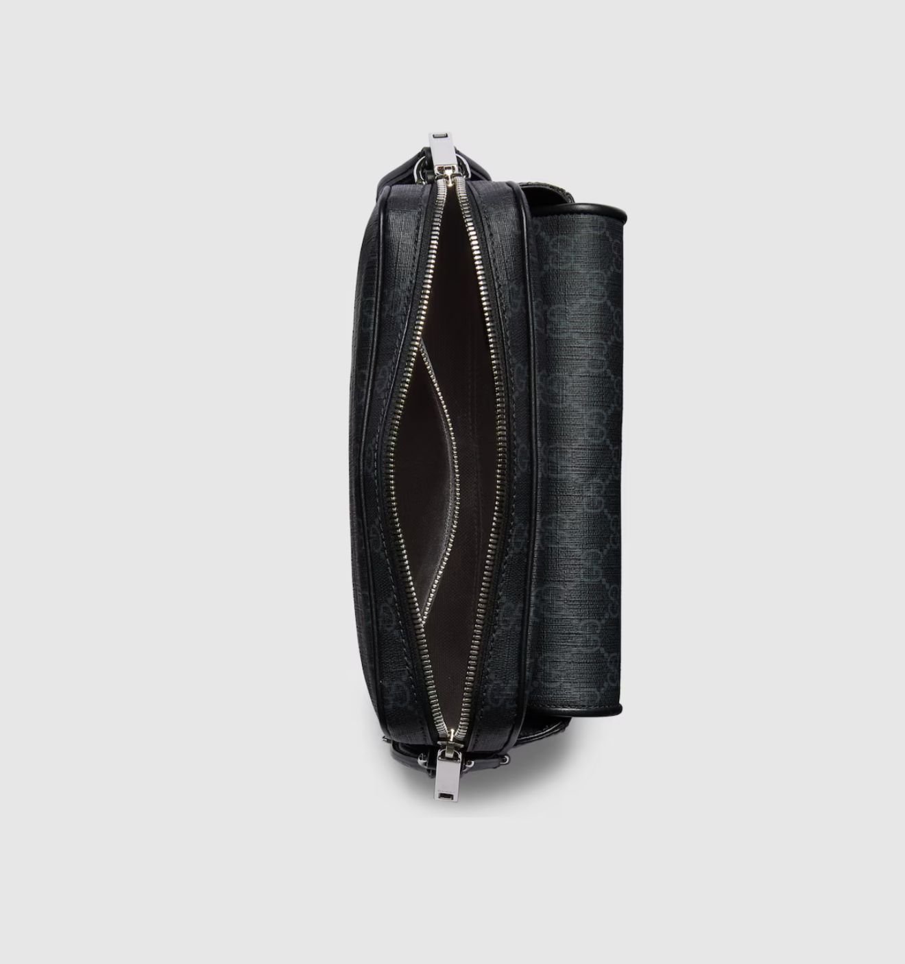 GG Black leather trim small cross-body bag Cotton linen lining. - Image 4