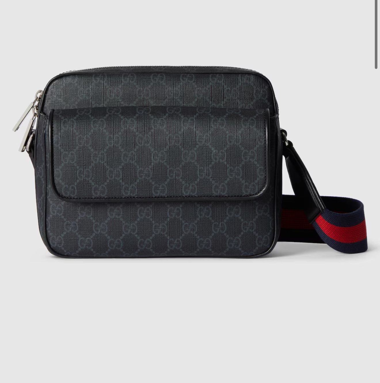 GG Black leather trim small cross-body bag Cotton linen lining.