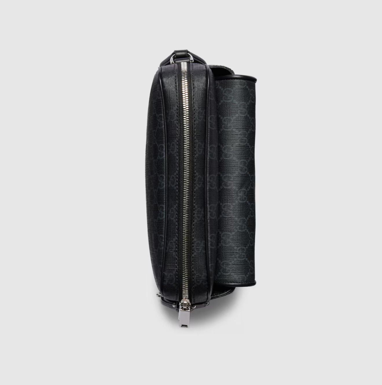 GG Black leather trim small cross-body bag Cotton linen lining. - Image 5