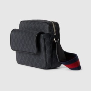 Alternative view of GG Black leather trim small cross-body bag Cotton linen lining.