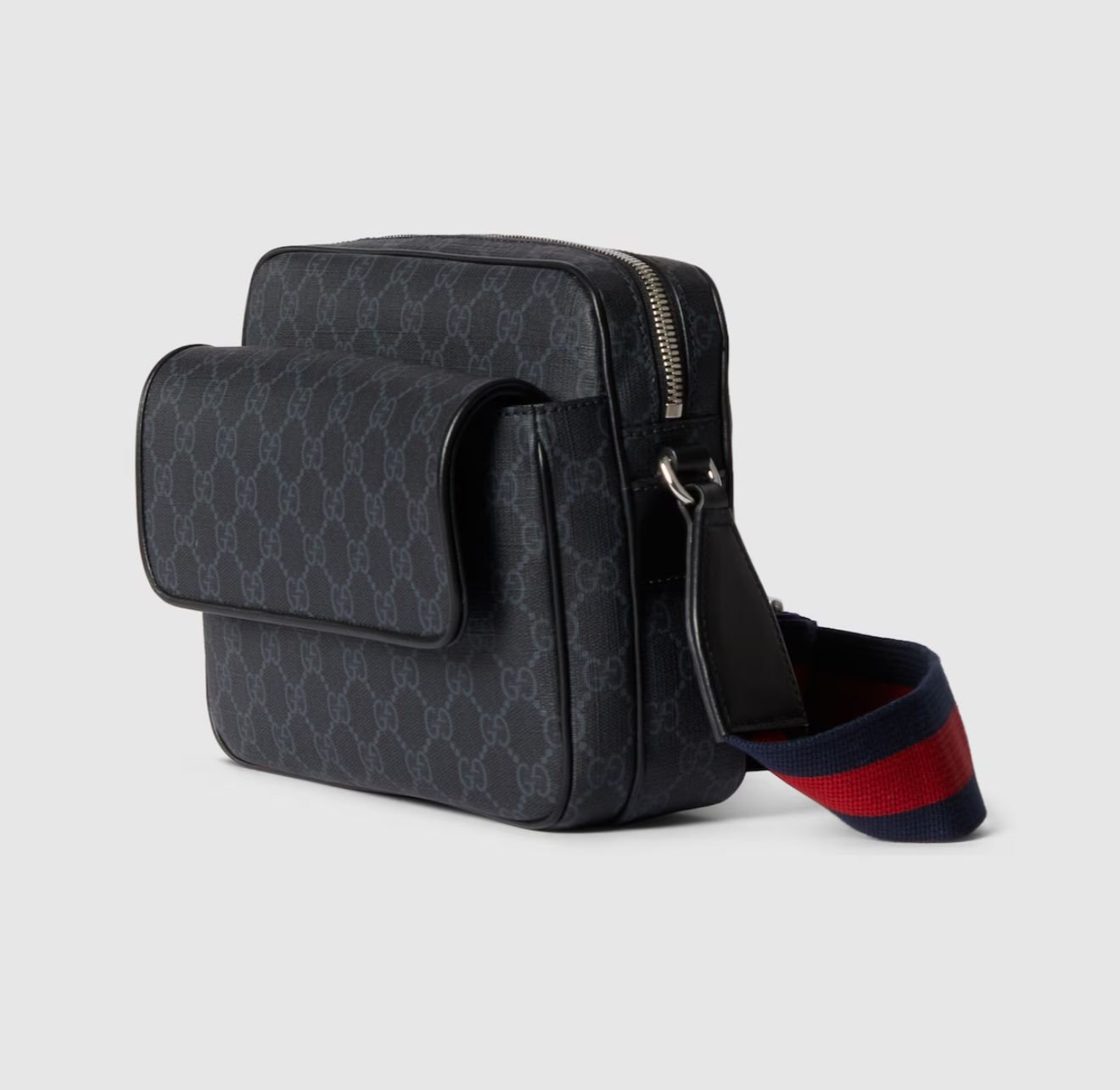 GG Black leather trim small cross-body bag Cotton linen lining. - Image 2