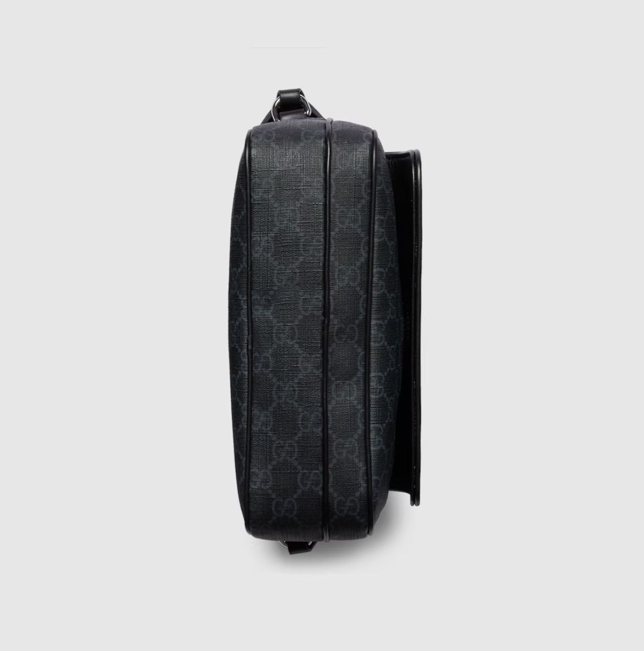 GG Black leather trim small cross-body bag Cotton linen lining. - Image 6