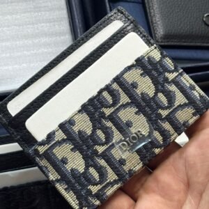 Oblique Jacquard (6 Slot) Card Holder Beige Black grained calfskin.