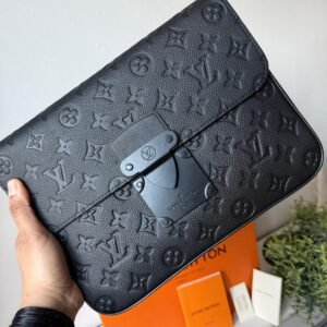 Alternative view of Monogram-embossed cowhide leather S lock Black A4 pouch.