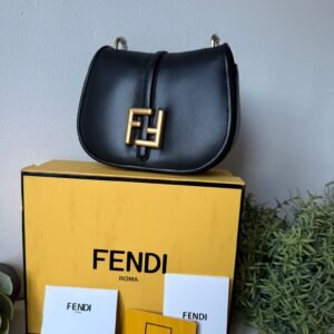 High quality Black smooth grain calf leather with Gold hardware cross body bag.