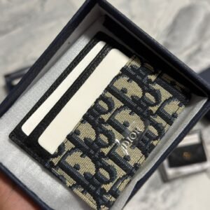 Oblique Jacquard (6 Slot) Card Holder Beige Black grained calfskin.