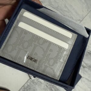 Oblique Jacquard (6 Slot) Card Holder Gray grained calfskin.