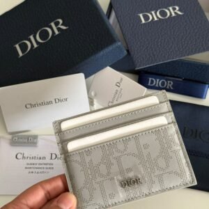 Oblique Jacquard (6 Slot) Card Holder Gray grained calfskin.